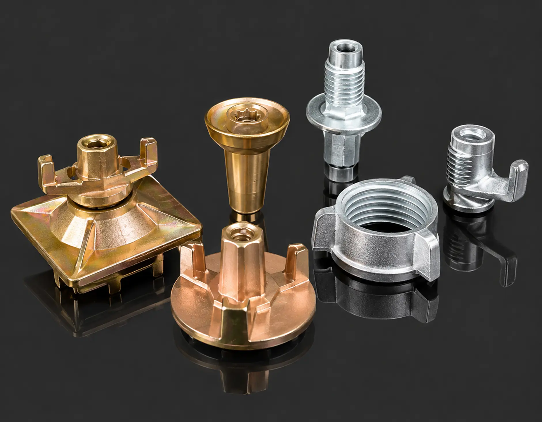 Metal Fastener Components on Charcoal Surface 1 -